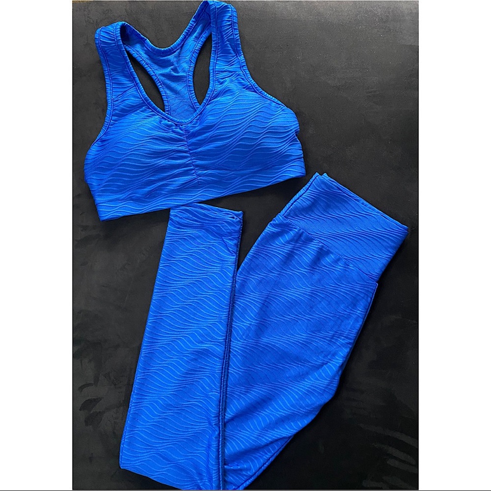 2 Piece Sports Bra Leggings Set - Royal Blue